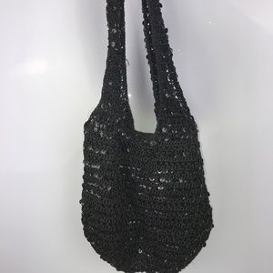 Black Sequence Nylon Crochet Handbag